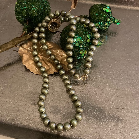 6mm Near Round Pistachio Ice Green FW Pearl Strand Necklace 14K Spring Clasp